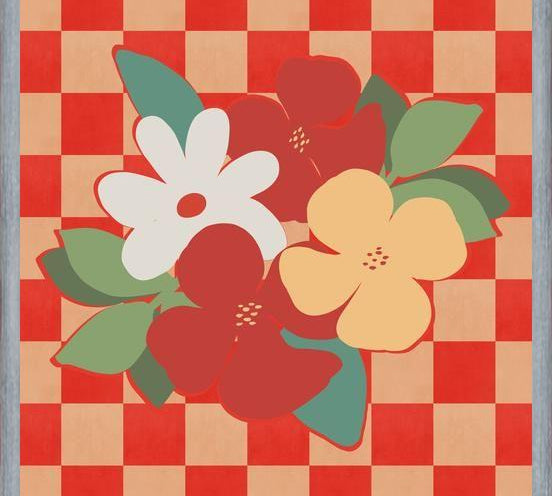 Cuadro Retro Flowers on Checkerboard 02