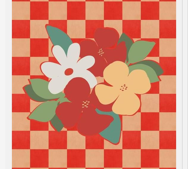 Cuadro Retro Flowers on Checkerboard 02