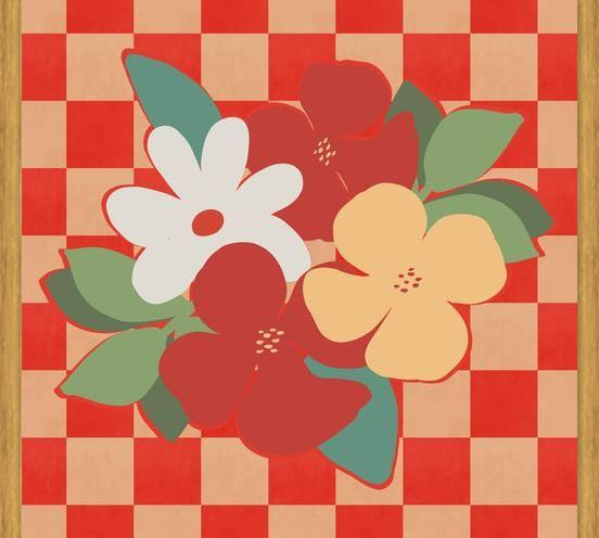 Cuadro Retro Flowers on Checkerboard 02