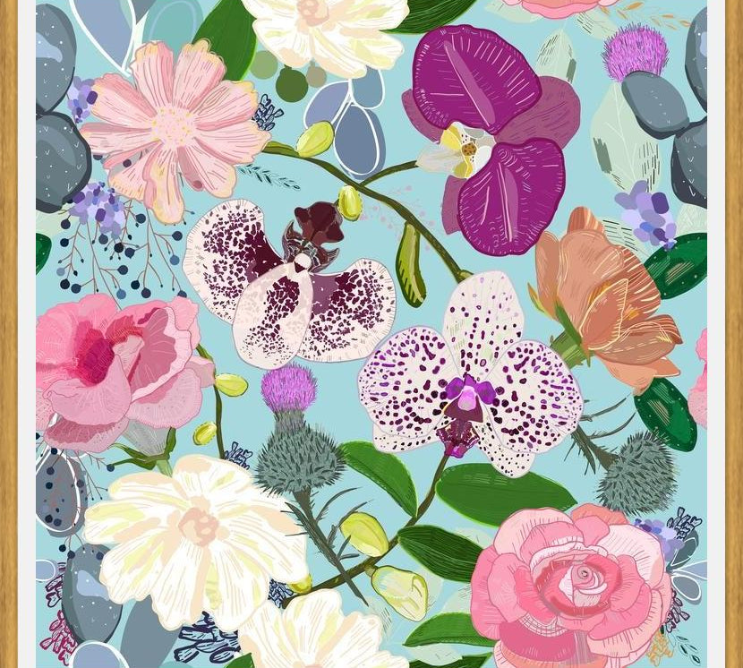 Cuadro Orchid, succulent and roses colorful pattern