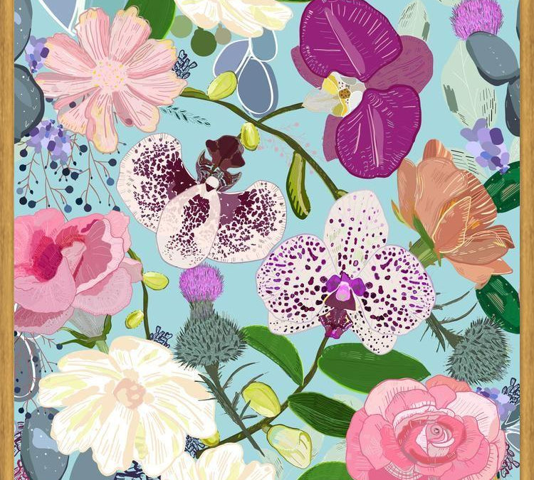 Cuadro Orchid, succulent and roses colorful pattern