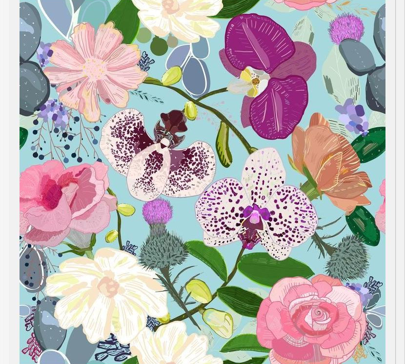 Cuadro Orchid, succulent and roses colorful pattern