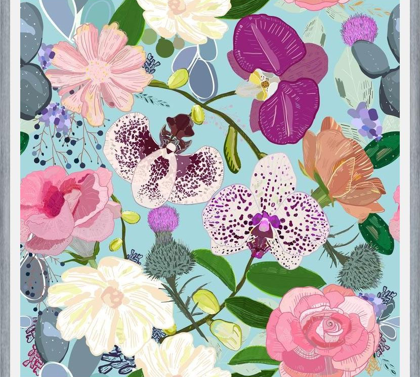 Cuadro Orchid, succulent and roses colorful pattern