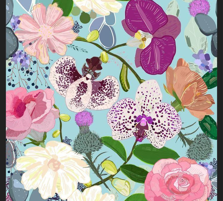 Cuadro Orchid, succulent and roses colorful pattern