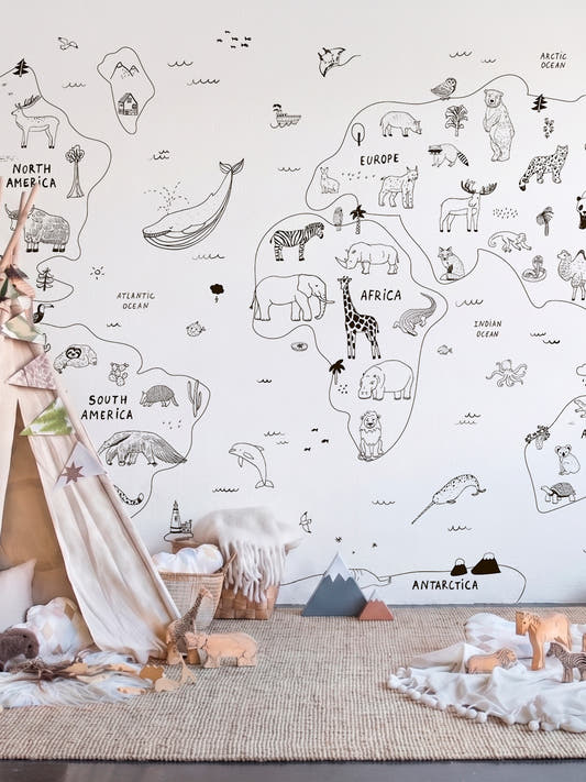 Papel Mural Animals Map