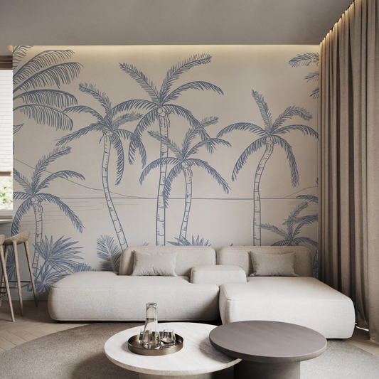 Papel Mural Palmeras Azul
