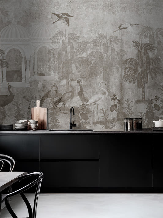 Papel Mural jardin de aves Sepia