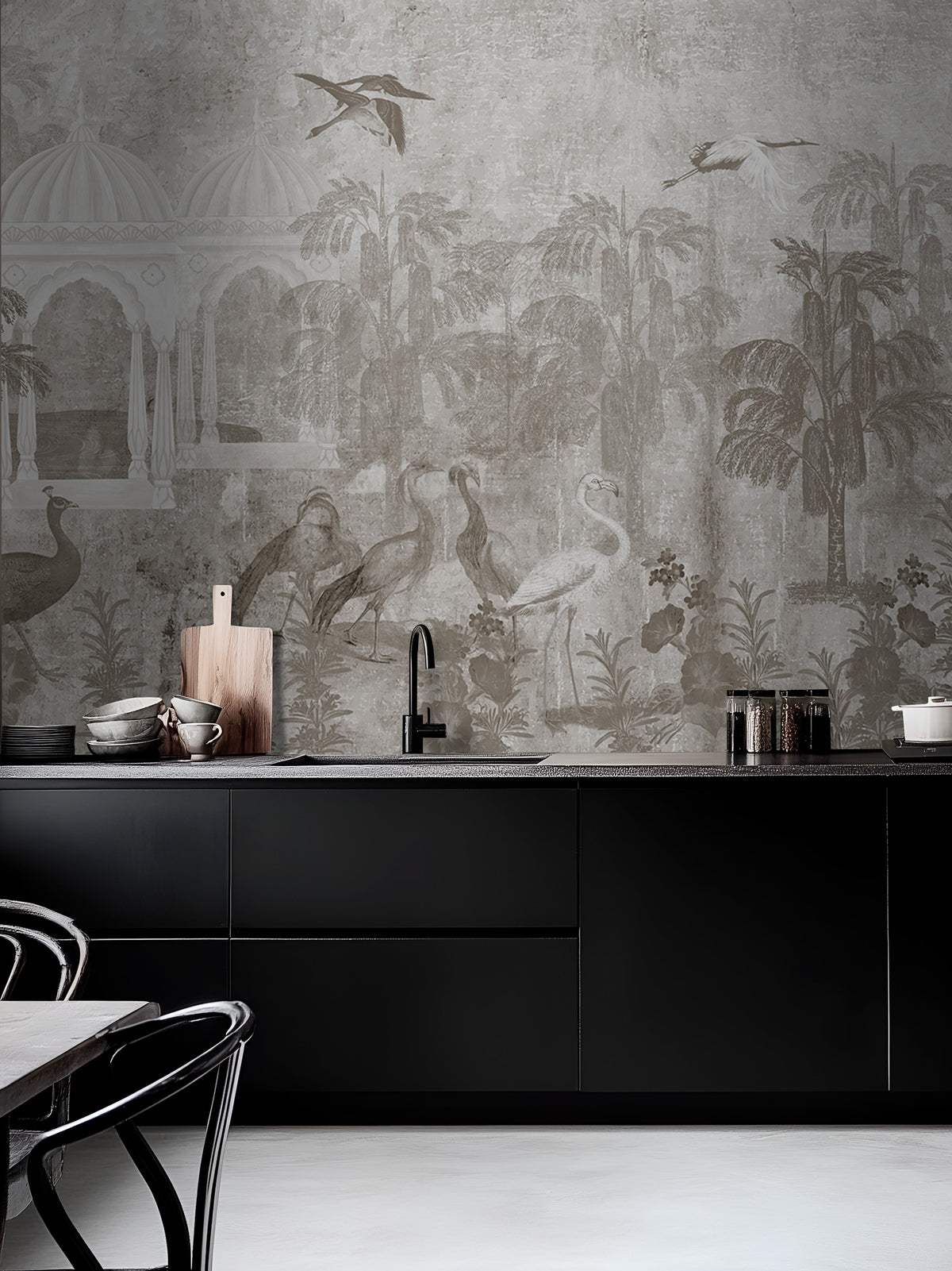 Papel Mural jardin de aves Sepia