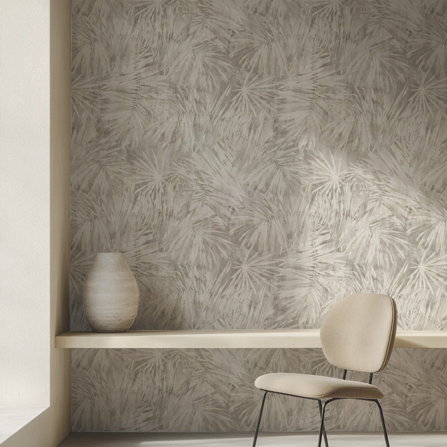 Papel Mural Palmas Pintadas Beige