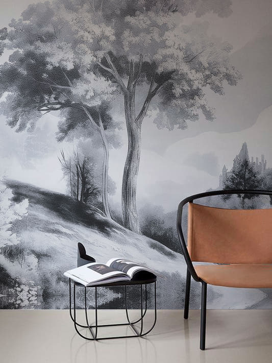 Papel Mural Misty Forest Black and White