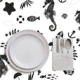 Mantel de Hule SEAHORSE AND SEA PLANTS BLACK WHITE