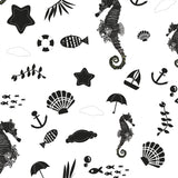Mantel de Hule SEAHORSE AND SEA PLANTS BLACK WHITE