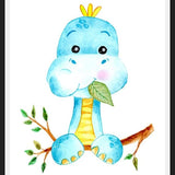 Cuadro Dinosaurio Azul en acuarela