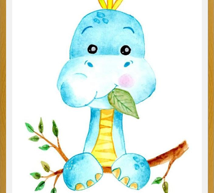 Cuadro Dinosaurio Azul en acuarela
