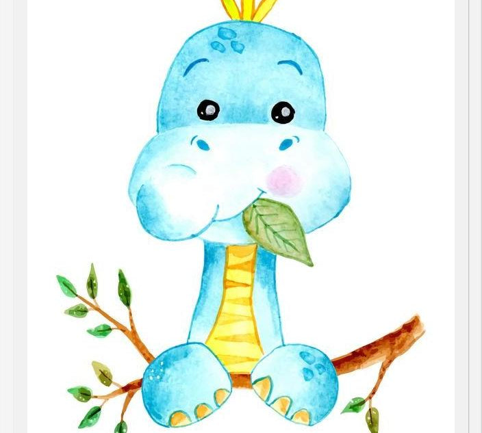Cuadro Dinosaurio Azul en acuarela