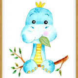 Cuadro Dinosaurio Azul en acuarela