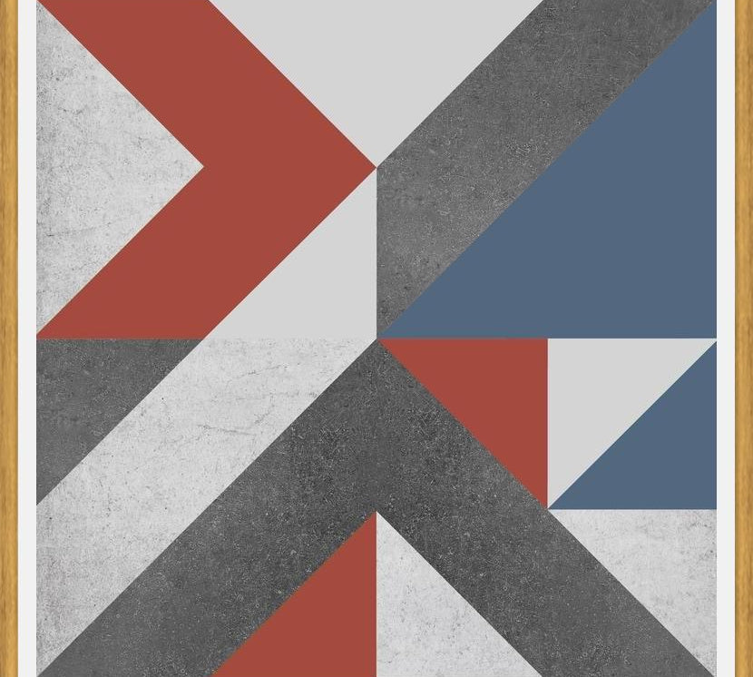 Cuadro Geométrico Neutro - Rojo y Azul
