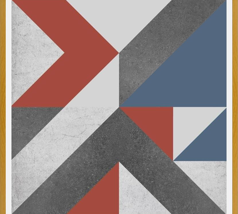 Cuadro Geométrico Neutro - Rojo y Azul