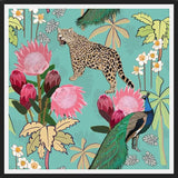 Cuadro Tiger and peacock with flowers turquoise