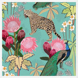 Cuadro Tiger and peacock with flowers turquoise