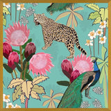 Cuadro Tiger and peacock with flowers turquoise
