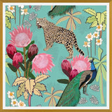 Cuadro Tiger and peacock with flowers turquoise