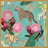 Cuadro Tiger and peacock with flowers turquoise