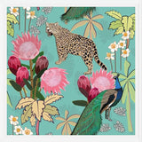 Cuadro Tiger and peacock with flowers turquoise