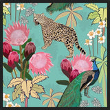 Cuadro Tiger and peacock with flowers turquoise