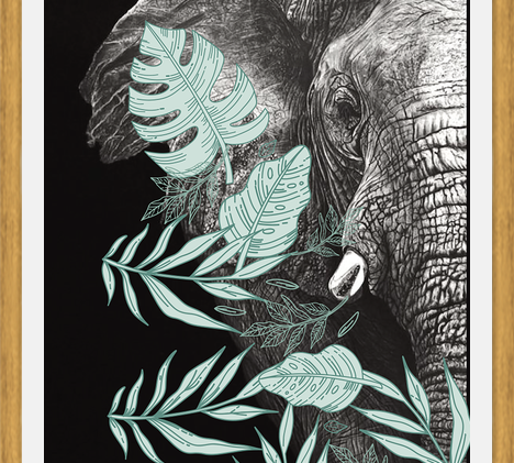 Cuadro elefantecon ilustraciones de hojas