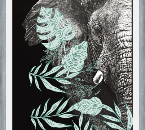 Cuadro elefantecon ilustraciones de hojas