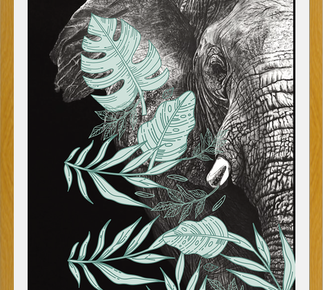 Cuadro elefantecon ilustraciones de hojas