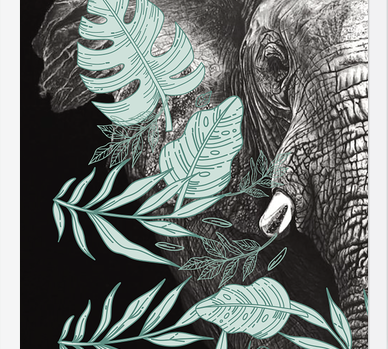 Cuadro elefantecon ilustraciones de hojas