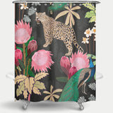 Cortina de Baño Tiger and Peacock With Tropical black