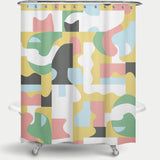 Cortina de Baño Organic Matisse Blocks Pink Mustard