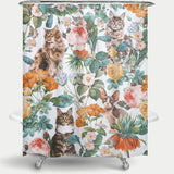 Cortina de Baño Cat and floral pattern