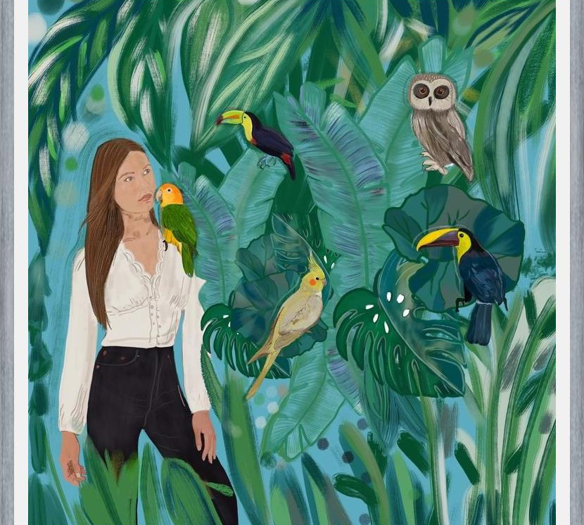 Cuadro Birds and girl in the forest