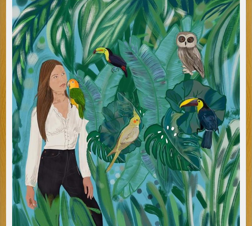 Cuadro Birds and girl in the forest