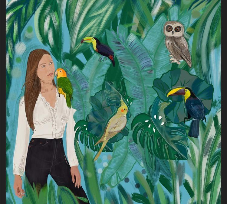 Cuadro Birds and girl in the forest