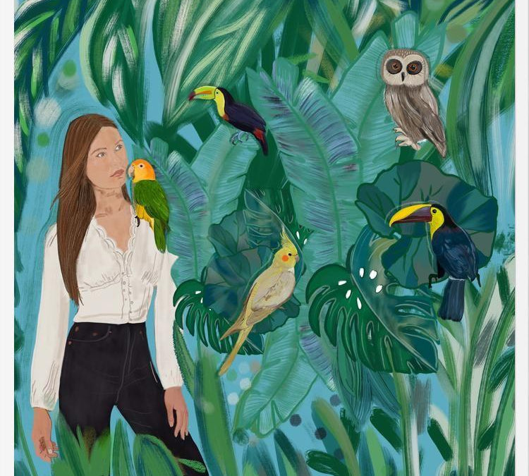 Cuadro Birds and girl in the forest