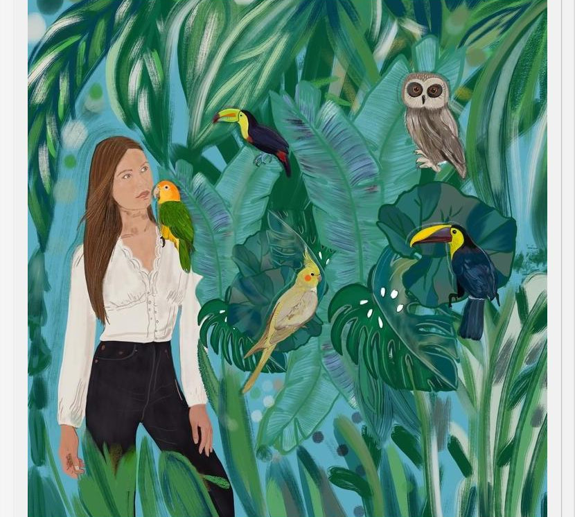 Cuadro Birds and girl in the forest