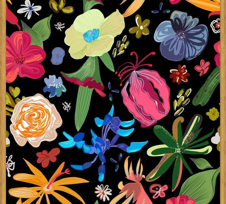 Cuadro Rare Botanical Flowers Black