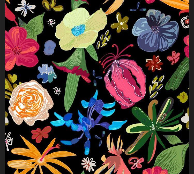 Cuadro Rare Botanical Flowers Black