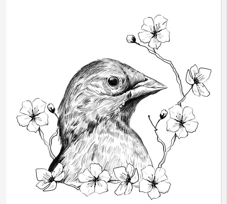 Cuadro Pajarito con flores