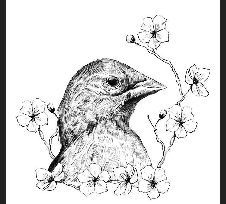 Cuadro Pajarito con flores