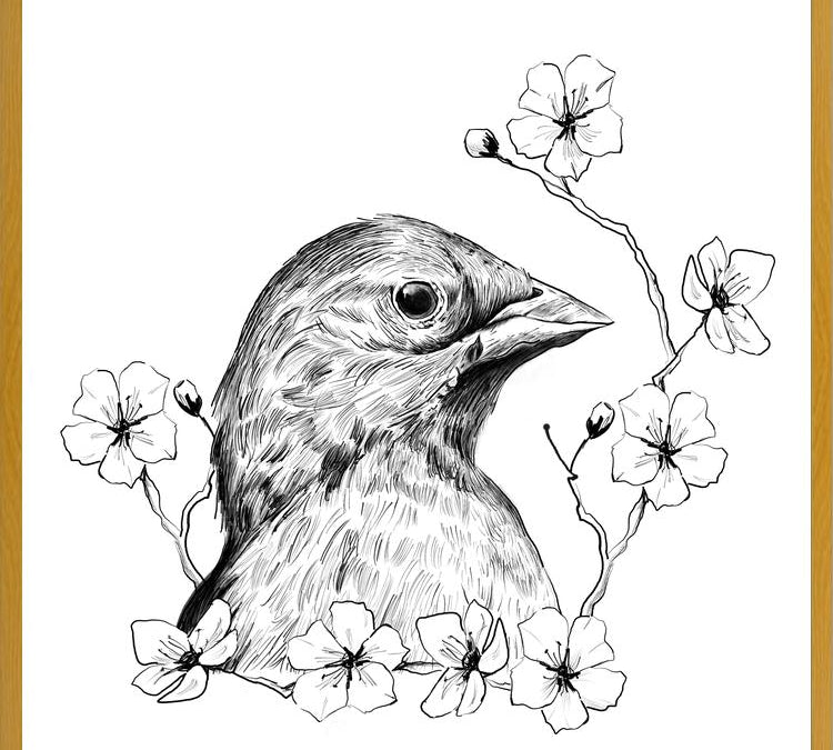 Cuadro Pajarito con flores