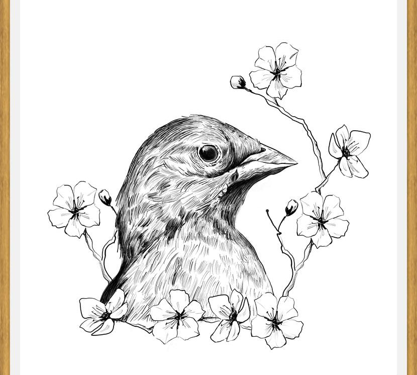Cuadro Pajarito con flores