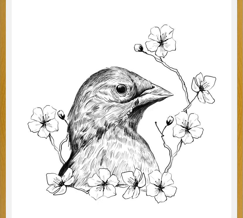 Cuadro Pajarito con flores