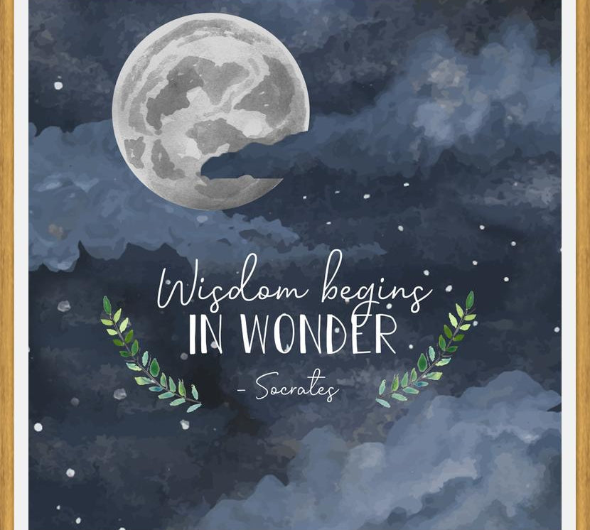 Cuadro Luna y nubes frase inspiracional