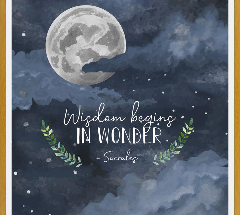 Cuadro Luna y nubes frase inspiracional
